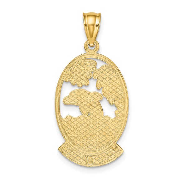 14k Yellow Gold Travel ST. MARTIN with Dolphin Sunset Necklace Charm Pendant - Picture 4 of 4